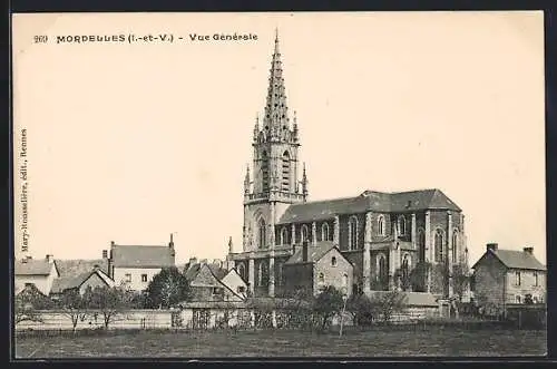 AK Mordelles, Vue générale de l`église et des maisons environnantes