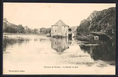 AK Rennes, Le Moulin du Boël sur la rivière avec falaises en arrière-plan