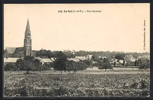 AK Le Sel, Vue générale du village avec l`église et les champs en avant-plan