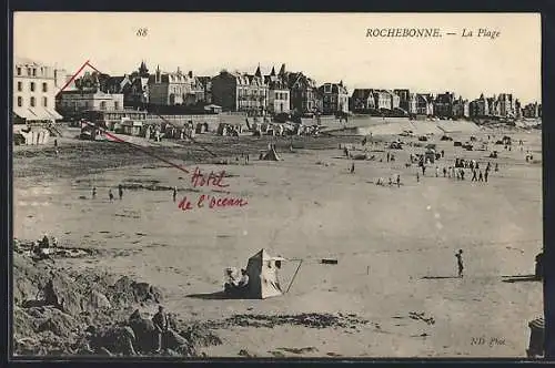 AK Rochebonne, La plage avec Hôtel de l`Océan et promeneurs