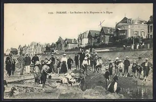 AK Paramé, Les Rochers de la Hoguette et la Digue avec des enfants jouant sur la plage