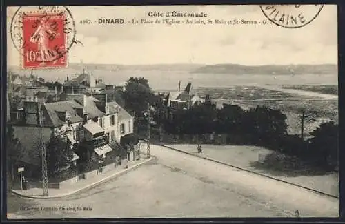 AK Dinard, La Place de l`Église avec vue sur St Malo et St Servan