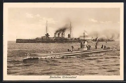 AK U-Boot U-8 passiert ein grosses Kriegsschiff