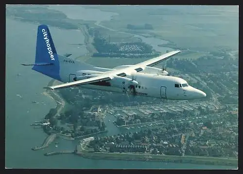 AK Fokker 50 im Flug, KLM Cityhopper