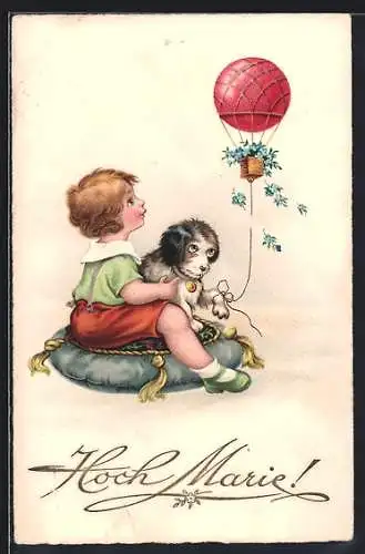 AK Mädchen mit ihrem Hund und Miniatur-Ballon