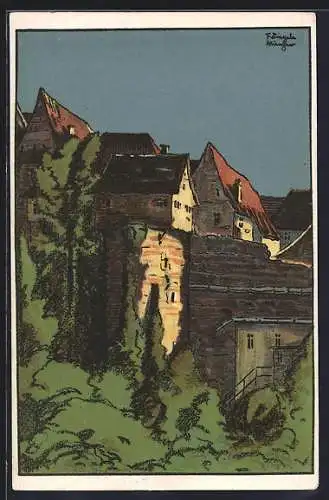 Steindruck-AK Lauffen a. N., Bürgerturm a. d. nördl. Stadtmauer