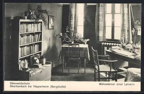 AK Oberhambach / Bergstrasse, Odenwaldschule, Wohnzimmer einer Lehrerin