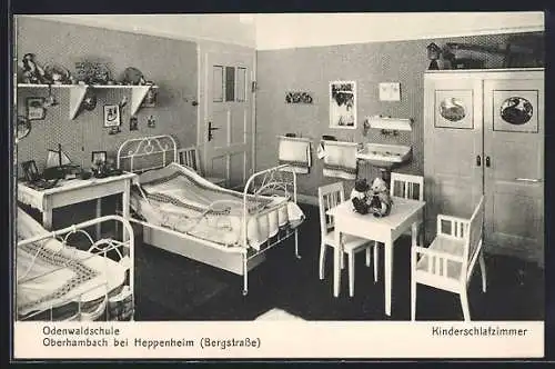 AK Oberhambach / Bergstrasse, Odenwaldschule, Kinderschlafzimmer, Innenansicht