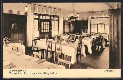 AK Oberhambach / Bergstrasse, Odenwaldschule, Innenansicht im Speisesaal