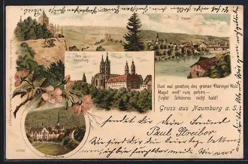 Lithographie Naumburg /Saale, Dom, Rudelsburg und Saaleck mit Kösen, Schulpforta