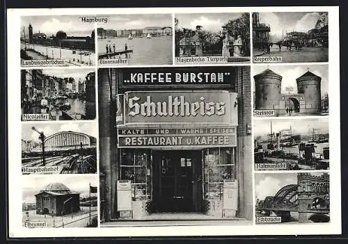 AK Hamburg, Restaurant Café Burstah v. Wilhelm Rothauge, Grosser Burstah 11-17, Landungsbrücken, Reeperbahn