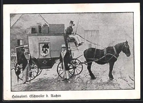 AK Eschweiler bei Aachen, Andenken an die historische Postreise von drei lustigen Rheinländer durch Deutschalnd