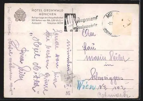 Künstler-AK München, Hotel Grünwald