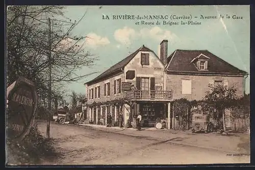 AK La Rivière-de-Mansac, Avenue de la Gare et Route de Brignac la-Plaine