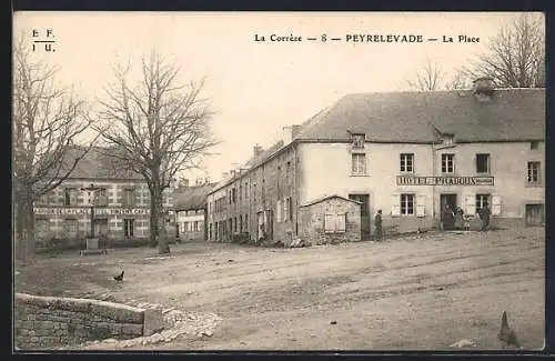 AK Peyrelevade, La Place avec Hôtel et arbres en hiver