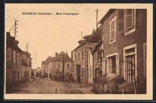 AK Soursac, Rue Principale avec maisons traditionnelles