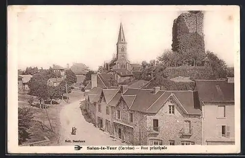 AK Salon-la-Tour, Rue principale avec église et ruines historiques