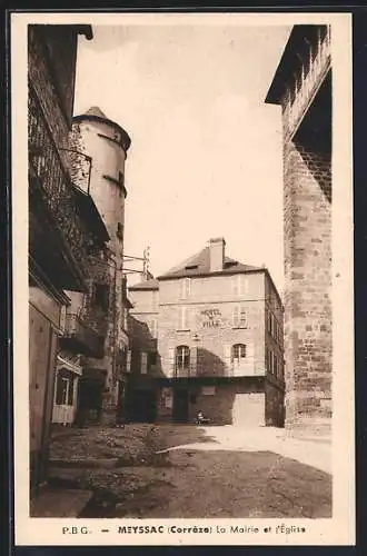 AK Meyssac, La Mairie et l`Église