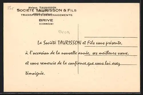 AK Brive, Établissement de la Société Taurisson & Fils, garde-meubles et déménagements