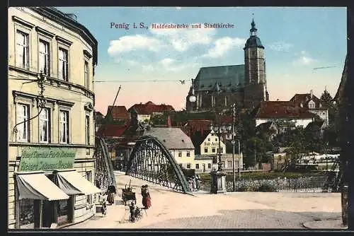 AK Penig i. S., Muldenbrücke und Stadtkirche