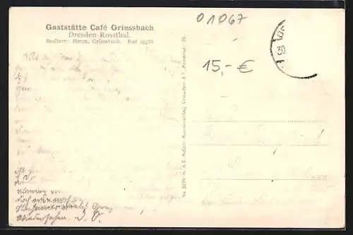 AK Dresden-Rossthal, Cafe Griessbach, Aussicht auf die Stadt