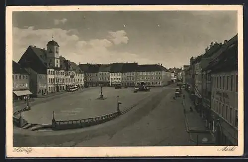 AK Leisnig, Marktplatz mit Autos