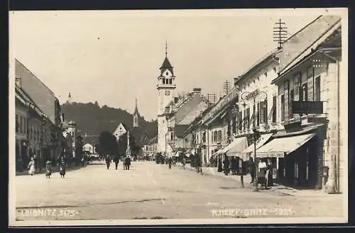 AK Leibnitz, Strassenansicht, Fussgänger, Kirche, Geschäfte