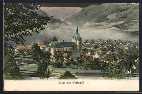 AK Mariazell, Teilansicht mit Kirche