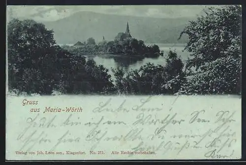 Mondschein-AK Maria-Wörth, Panorama mit Kirche