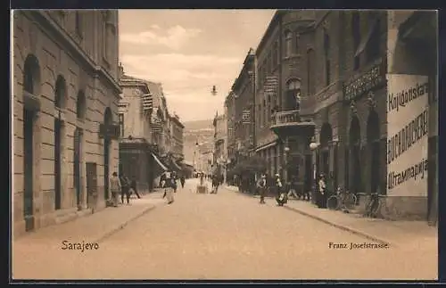 AK Sarajevo, Franz Josefstrasse mit Buchdruckerei Vogler