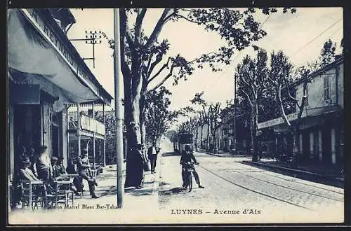 AK Luynes, Avenue d`Aix, Restaurant A. Reynaud, Restaurant des Sports, Strassenbahn