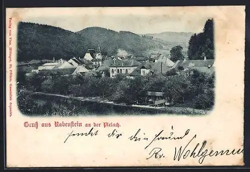 AK Rabenstein an der Pielach, Ortsansicht mit Bergpanorama aus der Vogelschau