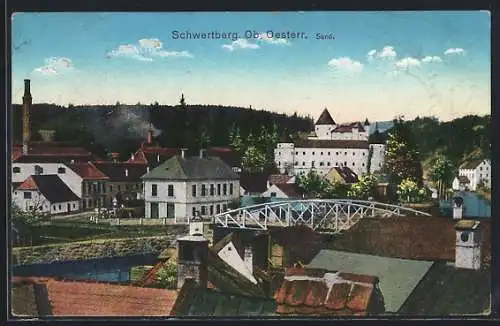 AK Schwertberg /Ob. Oesterr., Sand, Ortsansicht mit Brücke aus der Vogelschau