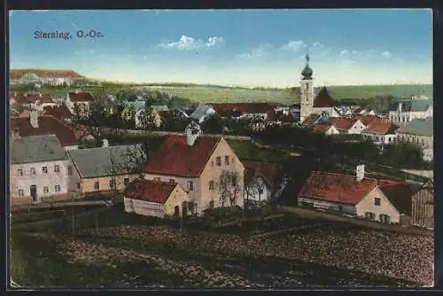 AK Sierning /O.-Oe., Totalansicht mit Kirche von einem Feld aus