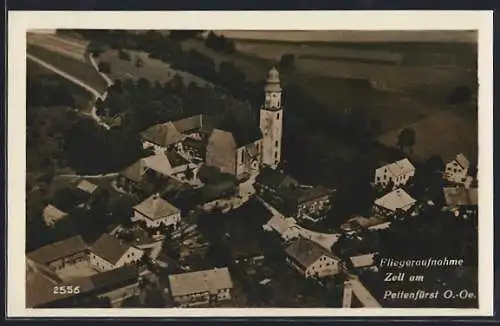 AK Zell am Pettenfürst, Totalansicht mit Kirche, Fliegeraufnahme