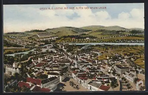 Künstler-AK Bruck a. d. Leitha, Blick mit dem alten und neuen Lager