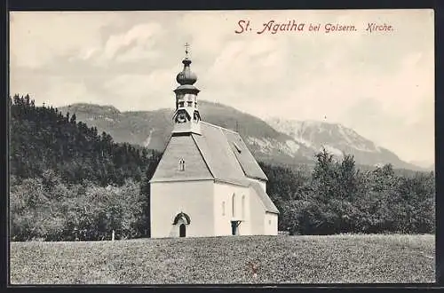 AK St. Agatha bei Goisern, Kirche vor Bergpanorama