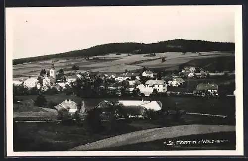 AK St. Martin im Waldviertel, Gesamtansicht mit Feldern von einer Anhöhe aus