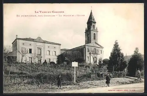 AK Pompignan, La Mairie et l`Église