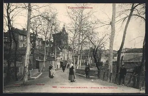 AK Verdun-sur-Garonne, Avenue de Mas Grenier avec passants et arbres en hiver