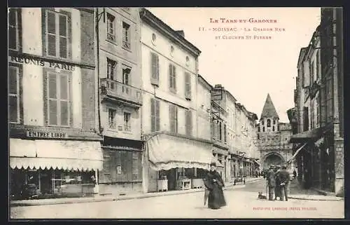 AK Moissac, La Grande Rue et Clocher St-Pierre