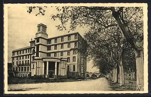 AK Moissac, Hôtel de la Station Uvale et allée bordée d`arbres