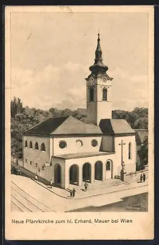 Künstler-AK Wien-Mauer, Neue Pfarrkirche zum hl. Erhard