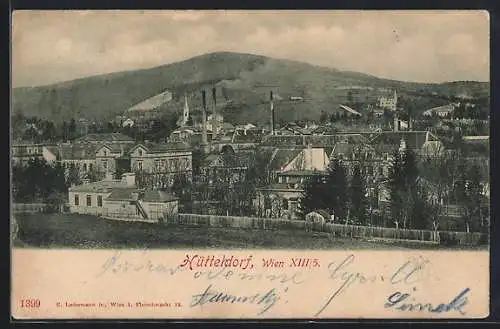 AK Wien, Hütteldorf, Ortsansicht mit Bergblick aus der Vogelschau