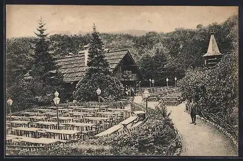 AK Wien, Ober-St. Veit, Gasthaus Alfred Dolls Weinhaus, Stock im Weg, Ansicht mit Garten