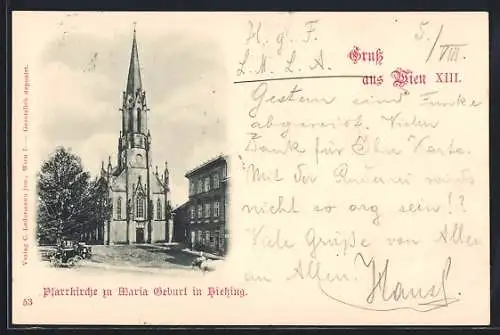 AK Wien, Hietzing, Pfarrkirche zu Maria Geburt, mit Kutsche