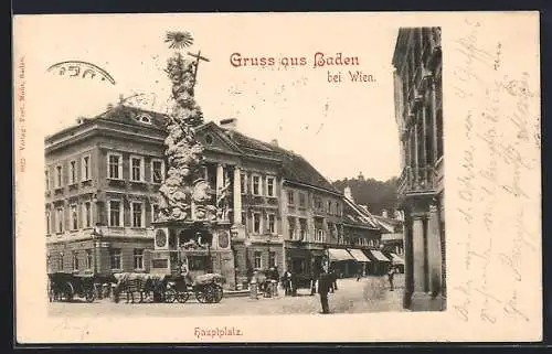 AK Baden bei Wien, Hauptplatz mit Denkmal