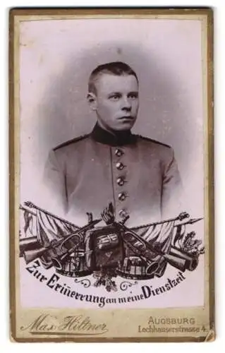 Fotografie Max Hiltner, Augsburg, Soldat in Uniform, Passepartout zur Erinnerung an meine Dienstzeit