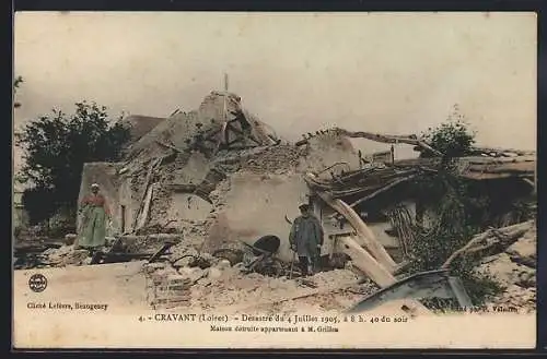 AK Cravant, Désastre du 4 Juillet 1905, Zerstörtes Haus nach Unwetter