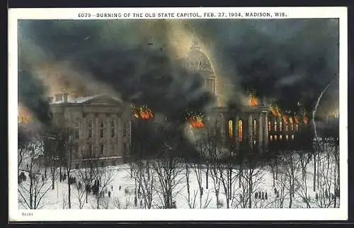 AK Madison, WI, Burning of the Old State Capitol 1904